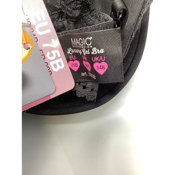 Magic Bodyfashion Women's 34B Black Luxury Gel Bra Underwire Lace Trim G28-7 - Picture 6 of 6